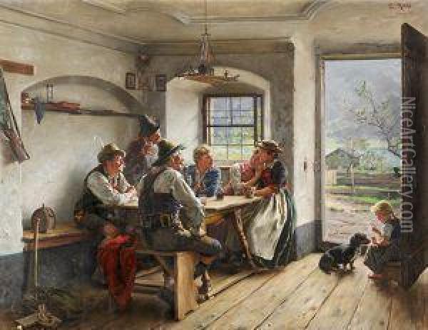 Schakerei In Der Bauernstube Oil Painting - Emil Rau