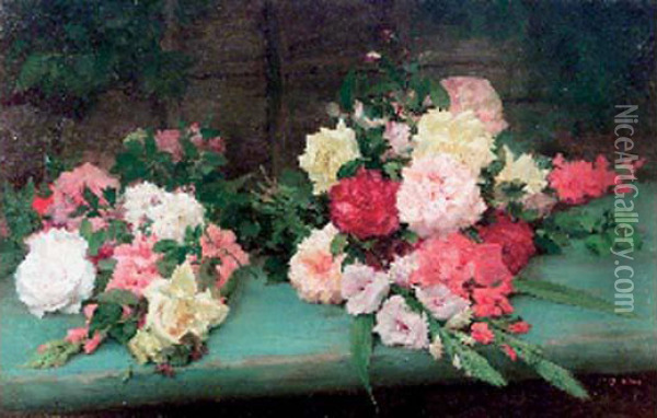 Jete De Roses Oil Painting - Achille Theodore Cesbron