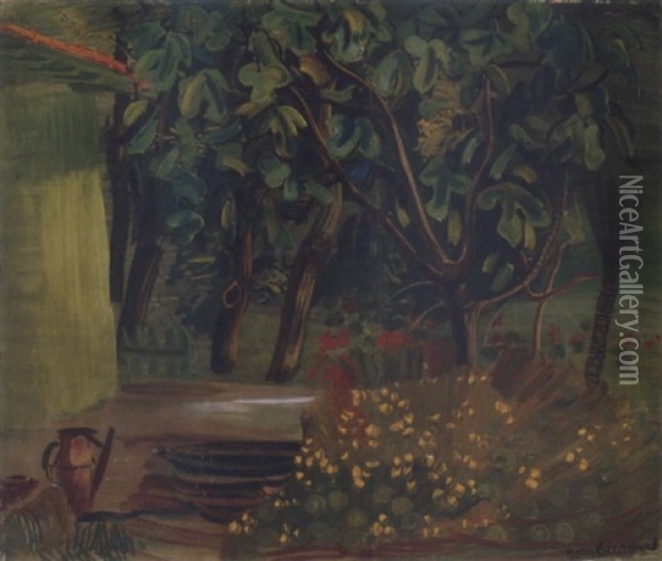 In The Backyard Oil Painting - Boris Dmitrievich Grigoriev