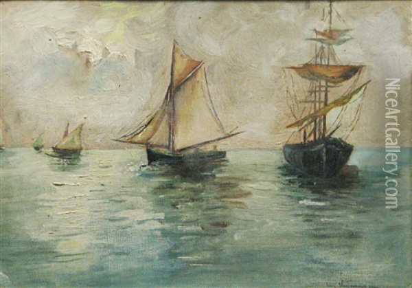 Sail Boats Oil Painting - Eugen (Cean) Voinescu