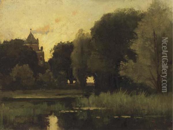 Castle Doorwerth Seen From The Grounds Oil Painting - Theophile Emile Achille De Bock