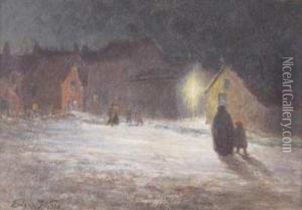 Evening In The Village Oil Painting - Edgar Wills
