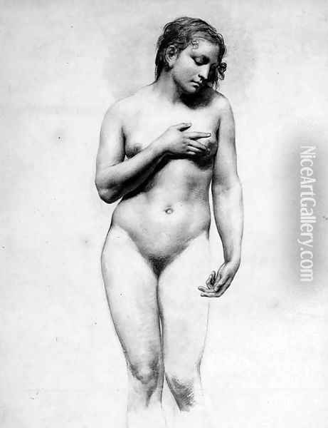 A Nude Woman standing holding her left Breast Oil Painting - Anne-Louis Girodet De Roussy-Trioson