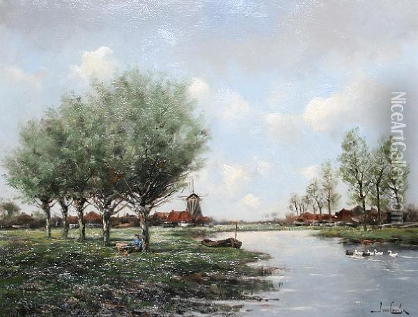 A Dutch River Landscape Oil Painting - Hermanus Jr. Koekkoek