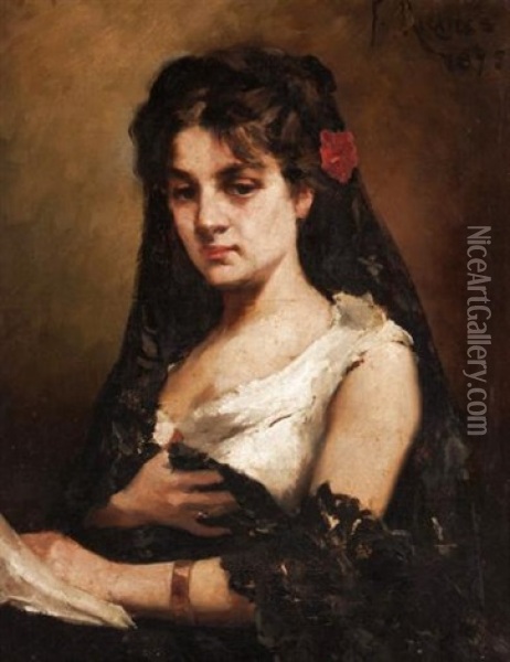 The Letter Oil Painting - Francisco Miralles y Galup