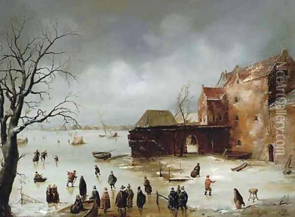 Figures on a frozen lake Oil Painting - Charles Henri Joseph Leickert