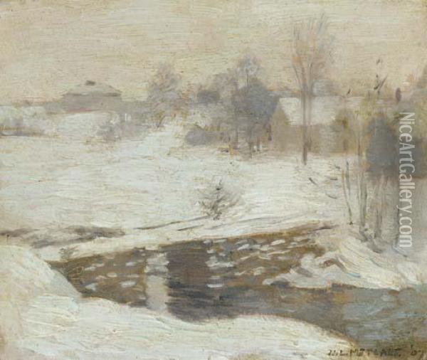 First Sketch For 'white Mantle' Oil Painting - Willard Leroy Metcalf