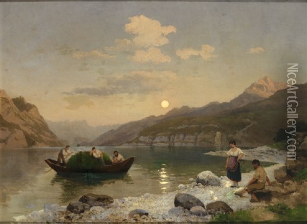 Norwegische Fjordlandschaft Im Mittsommer Oil Painting - Georg Eduard Otto Saal