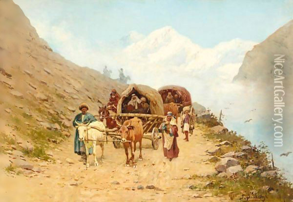 Caucasian Caravan Oil Painting - Richard Karlovich Zommer