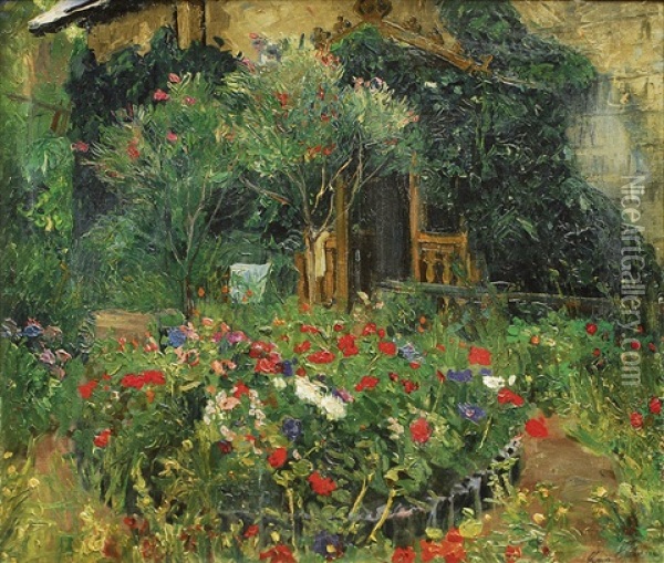 In The Garden Oil Painting - Louis Lejeune