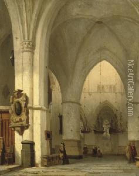 Interior Of The St. Bavo, Haarlem Oil Painting - Jan Jacob Schenkel