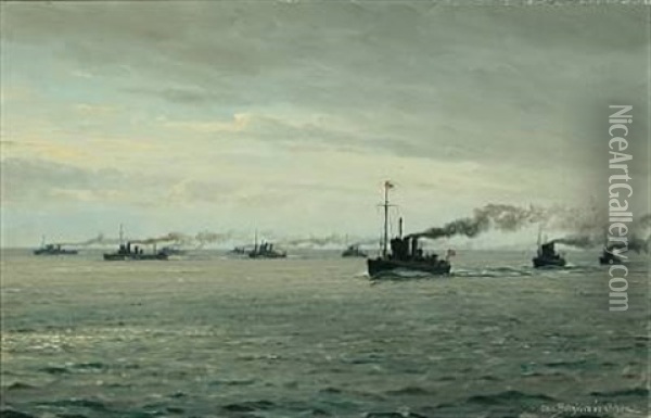 Torpedobade Pa Vagt For Danmark Oil Painting - Christian Benjamin Olsen