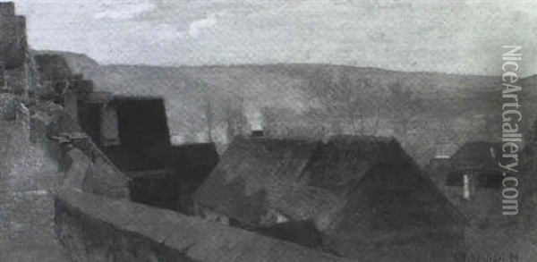 Blick Vom Mauerweg Auf Das Stadtchen Besigheim Oil Painting - Gustav Schoenleber