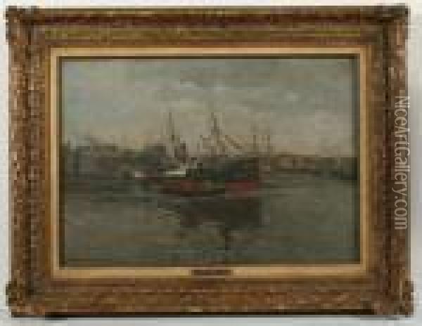 Dampfer Im Hafen Oil Painting - Heinrich Hermanns
