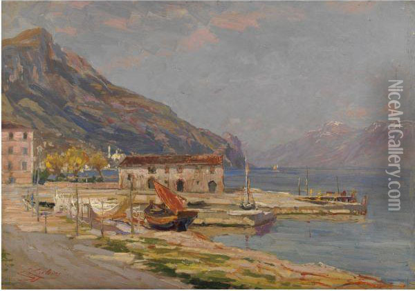 Veduta Del Lago Di Garda Da Bogliaco Oil Painting - Carlo Cressini