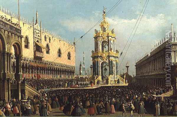 Venice- the Giovedi Grasso Festival in the Piazzetta, 1750s Oil Painting - Studio of Canaletto, Antonio