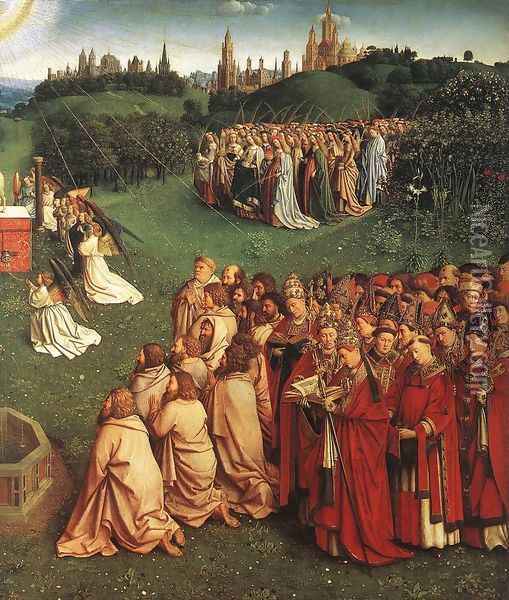 The Ghent Altarpiece- Adoration of the Lamb (detail 3) 1425-29 Oil Painting - Jan Van Eyck