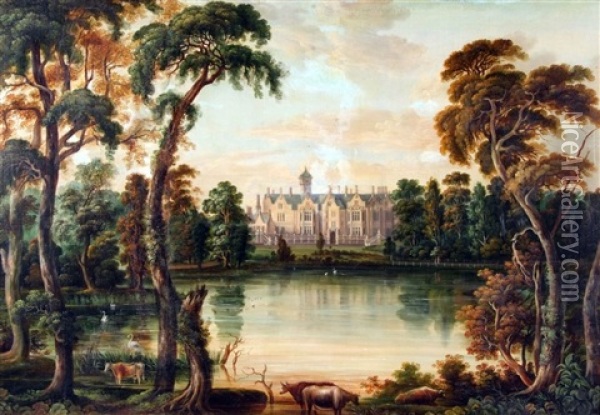 View Of Blickling Hall From Across The Lake Oil Painting - Robert Ladbrooke