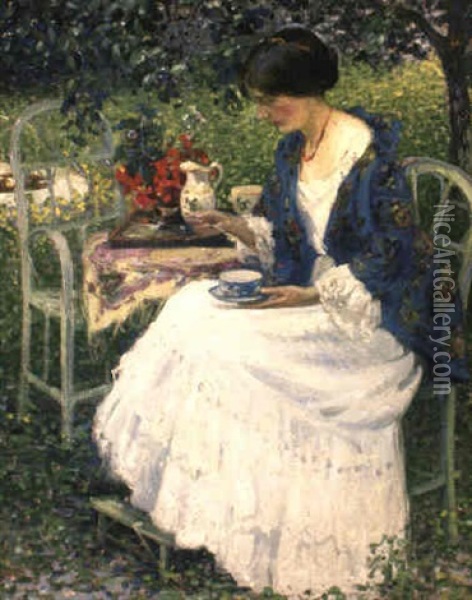 Tea In The Garden Oil Painting - Richard Edward Miller
