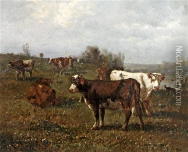 Le Troupeau De Vaches Oil Painting - Andres Cortes y Aguilar