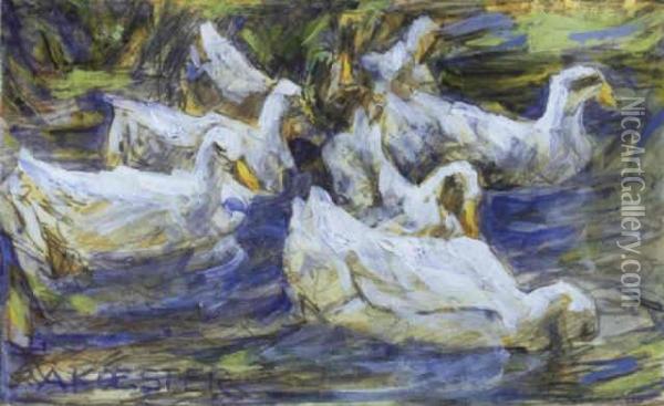 Sieben Enten Auf Dem Wasser Oil Painting - Alexander Max Koester