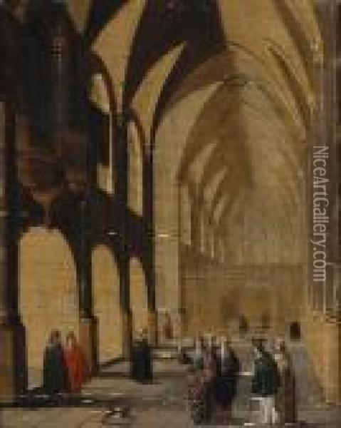 A Cathedral Interior With Figures Oil Painting - Hans Juriaensz. Van Baden