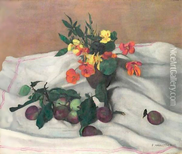 Prunes Et Capucines, 1911 Oil Painting - Felix Edouard Vallotton
