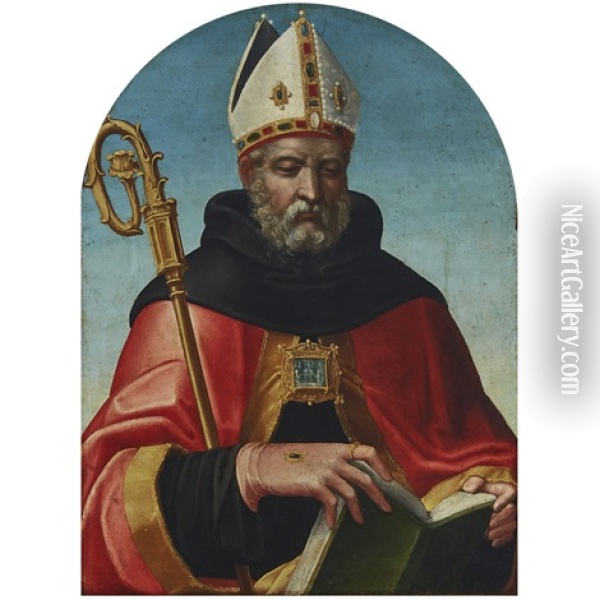 St. Augustine, The Bishop Of Hippo And Doctor Of The Truth Of The Church, Shown With A Crosier And Miter In The Habit Of The Augustinian Order Oil Painting - Pietro Perugino