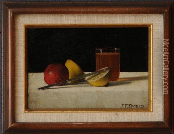 Still Life With Apple, 
Lemon, 
Glass And Knife Oil Painting - John Francis