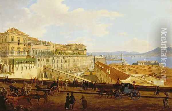 View of the Palazzo Reale, Naples 2 Oil Painting - Josef Rebell