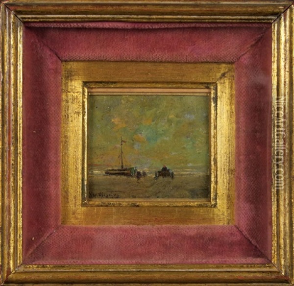 Bateau A Maree Basse Oil Painting - Hendrik Willem Mesdag