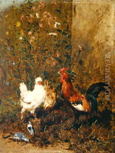 Chickens and Birds Oil Painting - Philibert Leon Couturier