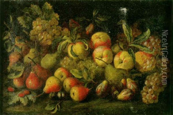 Nature Morte Aux Pommes, Raisins Et Poires Oil Painting - Giovanni Paolo Castelli (lo Spadino)