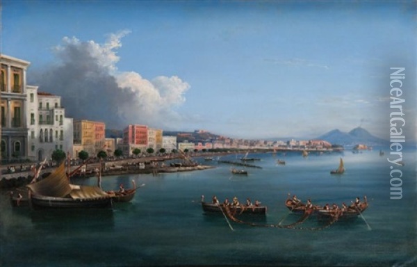 Pecheurs Dans Le Golfe De Naples Oil Painting - Gioacchino La Pira