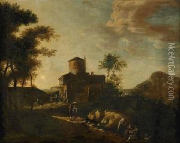 Landskap Med Vardshus Oil Painting - Michelangelo Cerqouzzi
