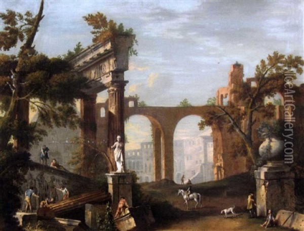 Site Archeologique Dans La Campagne Italienne Oil Painting - Marco Ricci
