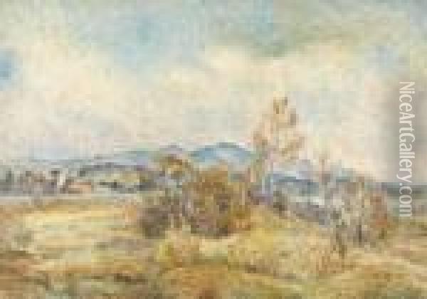 Herbstliche Landschaftspartie Im Suden Mit Hausern Oil Painting - Pierre Auguste Renoir