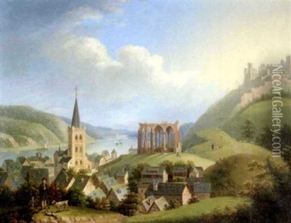 Ansicht Von Bacharach Am Rhein Mit Der Ruine Der St. Wernerskirche Oil Painting - Johann Bachta