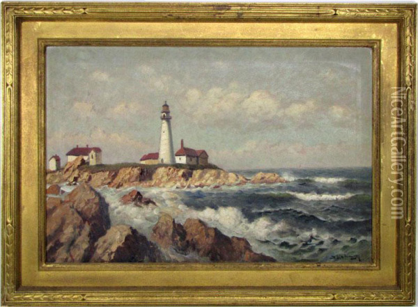 New England Lighthouse Oil Painting - Dey De Ribcowsky