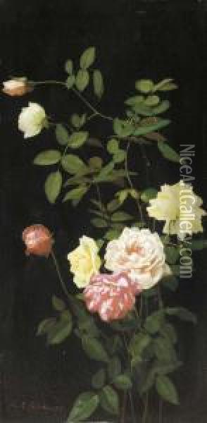 Still Life: Roses I Oil Painting - George Cochran Lambdin