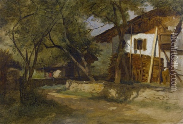 Bauernhofidylle Oil Painting - Gustave Eugene Castan