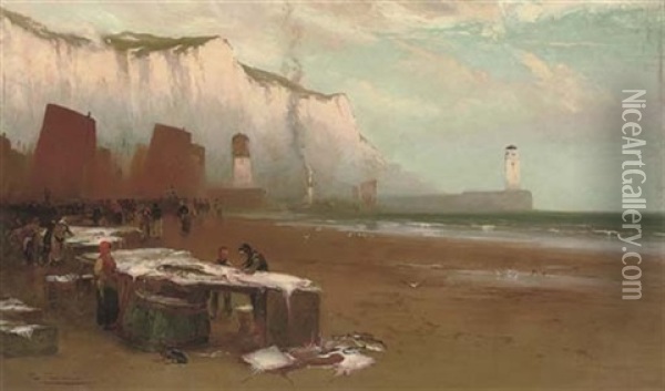 The Fish Market, Dover Oil Painting - Edwin John Ellis