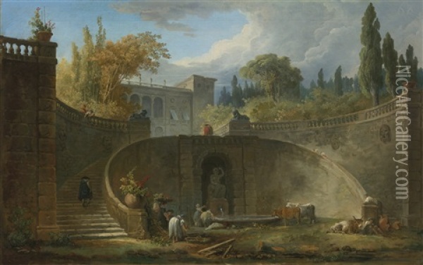 Villa Farnese With Gardens At Caprarola Oil Painting - Hubert Robert