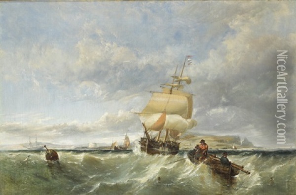 Sailing Ship In Dublin Bay With Howth Head In The Background Oil Painting - Edwin Hayes
