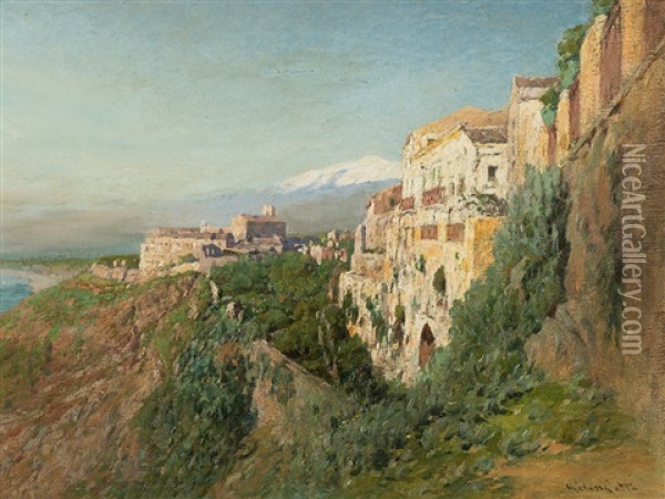 View Of Taormina Oil Painting - Otto Geleng