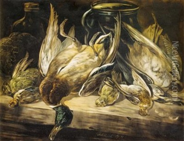 Jagdstillleben Mit Erlegtem Federvieh Oil Painting - August Schleich