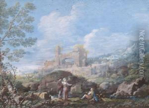 Zwei Campagnalandschaften Mit Reicher Ruinenstaffage Oil Painting - Johann Georg Wille