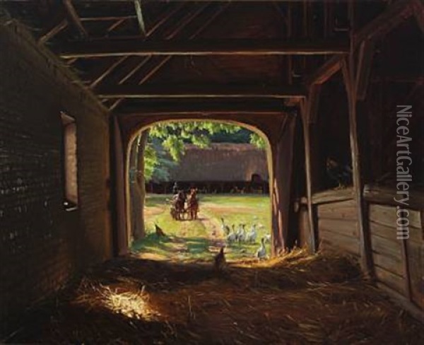 Farm Scenery Oil Painting - Sigvard Marius Hansen