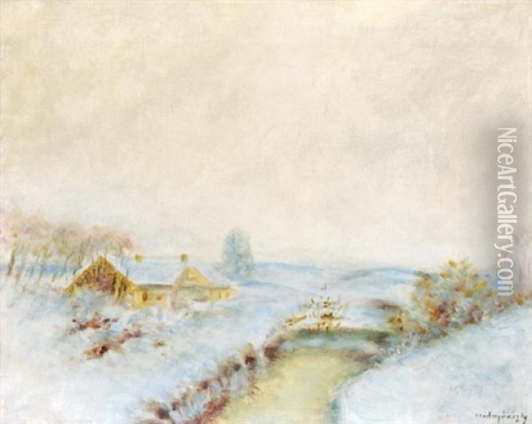 Winter Landscape With Stream Oil Painting - Laszlo Mednyanszky
