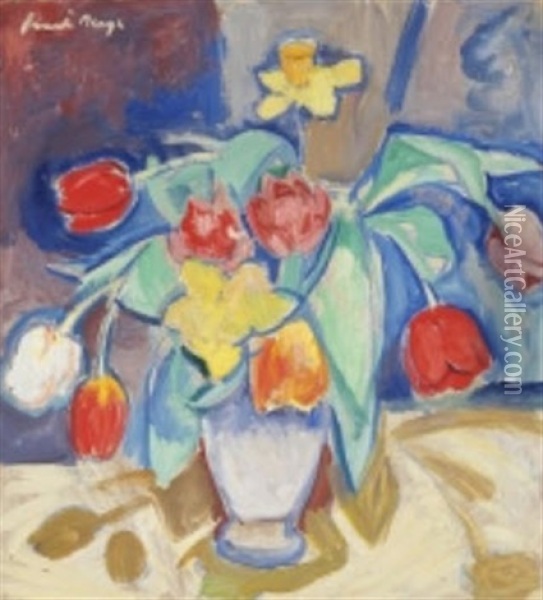 Stilleben Med Blommor I Bla Vas Oil Painting - Svante Bergh